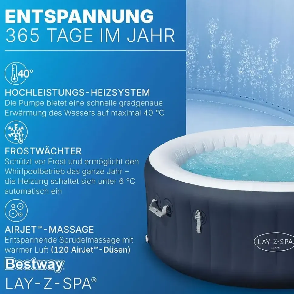 BESTWAY Lay-Z-Spa Miami AirJet 180 x 66 cm Dunkelblau