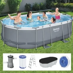 BESTWAY Power Steel Frame Pool oval Set 488 x 305 x 107 cm inkl. Filterpumpe (5-tlg.)