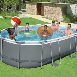 BESTWAY Power Steel Frame Pool oval Set 488 x 305 x 107 cm inkl. Filterpumpe (5-tlg.)