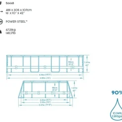 BESTWAY Power Steel Frame Pool oval Set 488 x 305 x 107 cm inkl. Filterpumpe (5-tlg.)