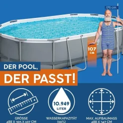 BESTWAY Power Steel Frame Pool oval Set 488 x 305 x 107 cm inkl. Filterpumpe (5-tlg.)