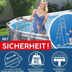 BESTWAY Power Steel Frame Pool oval Set 488 x 305 x 107 cm inkl. Filterpumpe (5-tlg.)