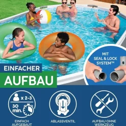 BESTWAY Power Steel Frame Pool oval Set 488 x 305 x 107 cm inkl. Filterpumpe (5-tlg.)