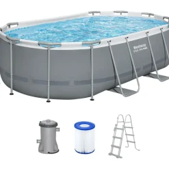 BESTWAY Power Steel Frame Pool oval Set 427 x 250 x 100 cm inkl. Filterpumpe (3-tlg.)