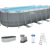 BESTWAY Power Steel Frame Pool oval Set 549 x 274 x 122 cm inkl. Filterpumpe (4-tlg.)