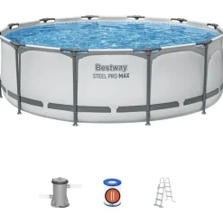 BESTWAY Steel Pro Max Frame Pool  Set 366 x 100 cm lichtgrau inkl. Filterpumpe