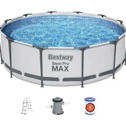 BESTWAY Steel Pro Max Frame Pool  Set 366 x 100 cm lichtgrau inkl. Filterpumpe