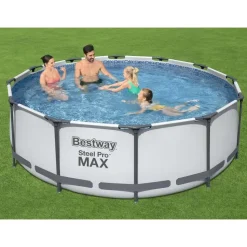 BESTWAY Steel Pro Max Frame Pool  Set 366 x 100 cm lichtgrau inkl. Filterpumpe