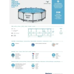 BESTWAY Steel Pro Max Frame Pool  Set 366 x 100 cm lichtgrau inkl. Filterpumpe