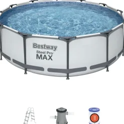 BESTWAY Steel Pro Max Frame Pool  Set 366 x 100 cm lichtgrau inkl. Filterpumpe