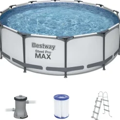 BESTWAY Steel Pro Max Frame Pool  Set 366 x 100 cm lichtgrau inkl. Filterpumpe