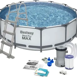 BESTWAY Steel Pro Max Frame Pool  Set 366 x 100 cm lichtgrau inkl. Filterpumpe