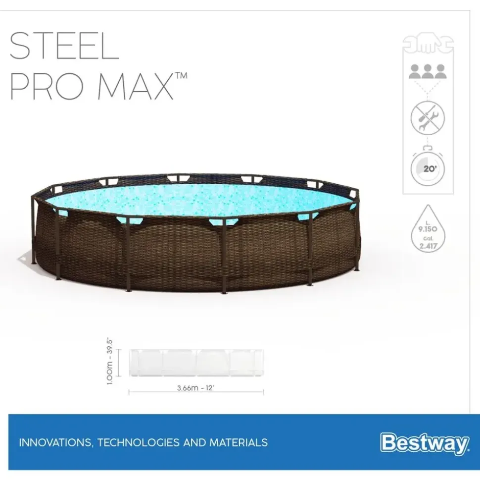 BESTWAY Steel Pro Max Frame Pool Set 366 x 100 cm rattanoptik inkl. Filterpumpe + Poolleiter