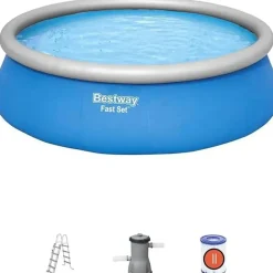 BESTWAY Steel Pro Max Frame Pool Set 366 x 100 cm rattanoptik inkl. Filterpumpe + Poolleiter