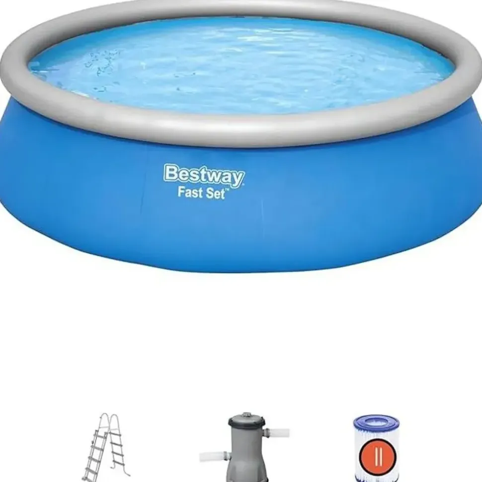 BESTWAY Steel Pro Max Frame Pool Set 366 x 100 cm rattanoptik inkl. Filterpumpe + Poolleiter