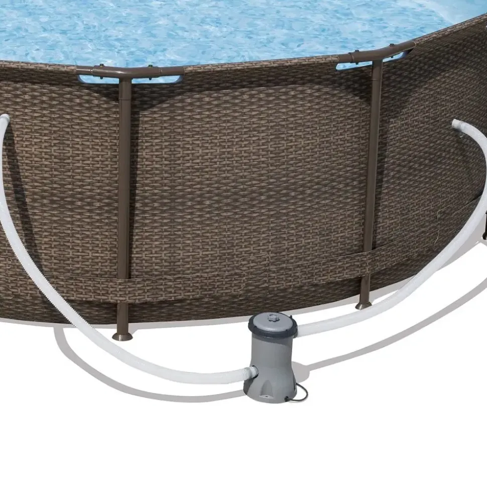 BESTWAY Steel Pro Max Frame Pool Set 366 x 100 cm rattanoptik inkl. Filterpumpe + Poolleiter