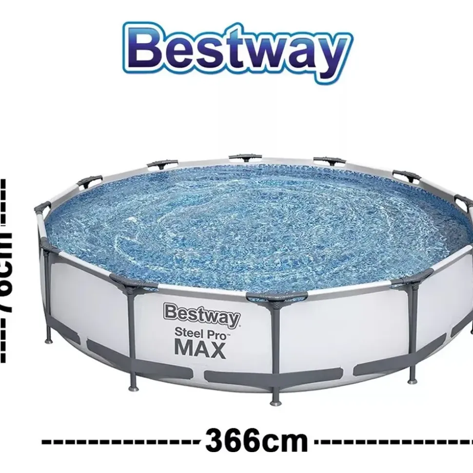 BESTWAY Steel Pro Max Frame Pool Set 366 x 76 cm lichtgrau inkl. Filterpumpe