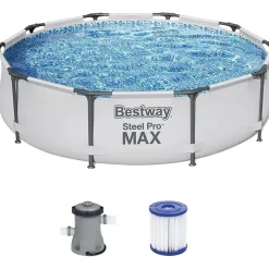 BESTWAY Steel Pro Max Frame Pool Set 366 x 76 cm lichtgrau inkl. Filterpumpe