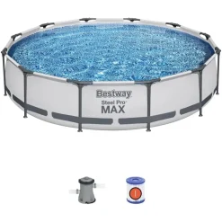 BESTWAY Steel Pro Max Frame Pool Set 366 x 76 cm lichtgrau inkl. Filterpumpe