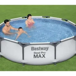 BESTWAY Steel Pro Max Frame Pool Set 366 x 76 cm lichtgrau inkl. Filterpumpe