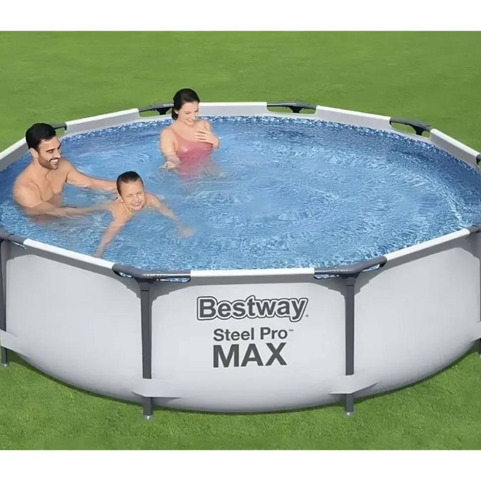 BESTWAY Steel Pro Max Frame Pool Set 366 x 76 cm lichtgrau inkl. Filterpumpe