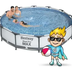 BESTWAY Steel Pro Max Frame Pool Set 366 x 76 cm lichtgrau inkl. Filterpumpe