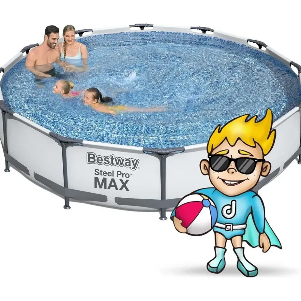BESTWAY Steel Pro Max Frame Pool Set 366 x 76 cm lichtgrau inkl. Filterpumpe