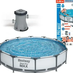 BESTWAY Steel Pro Max Frame Pool Set 366 x 76 cm lichtgrau inkl. Filterpumpe