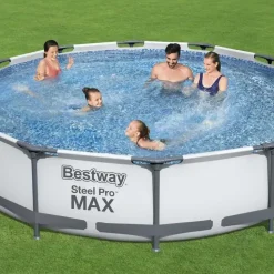 BESTWAY Steel Pro Max Frame Pool Set 366 x 76 cm lichtgrau inkl. Filterpumpe