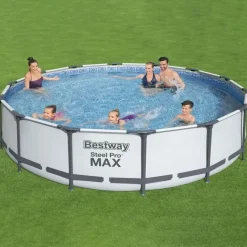 BESTWAY Steel Pro Max Frame Pool Set 366 x 76 cm lichtgrau inkl. Filterpumpe