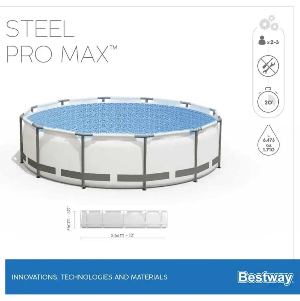 BESTWAY Steel Pro Max Frame Pool Set 366 x 76 cm lichtgrau inkl. Filterpumpe
