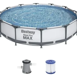 BESTWAY Steel Pro Max Frame Pool Set 366 x 76 cm lichtgrau inkl. Filterpumpe