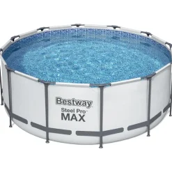 BESTWAY Steel Pro Max Frame Pool Set 366 x 122 cm lichtgrau inkl. Filterpumpe
