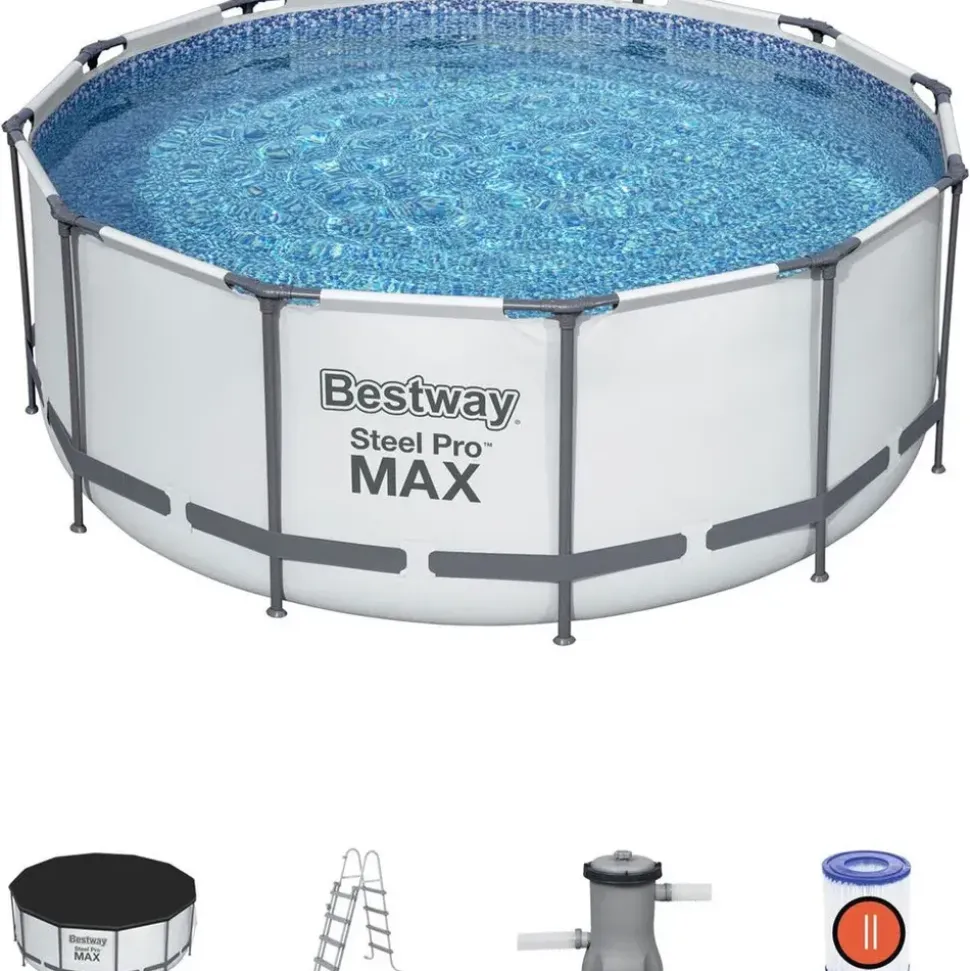 BESTWAY Steel Pro Max Frame Pool Set 366 x 122 cm lichtgrau inkl. Filterpumpe