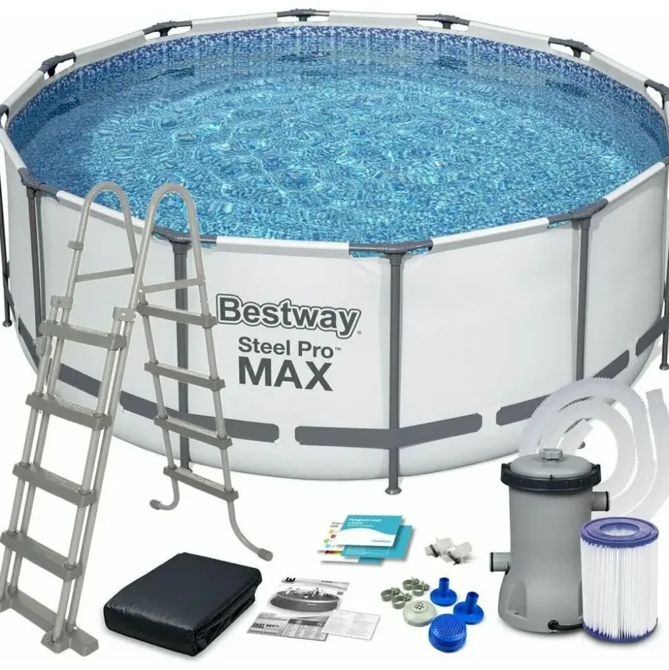 BESTWAY Steel Pro Max Frame Pool Set 366 x 122 cm lichtgrau inkl. Filterpumpe