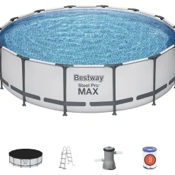 BESTWAY Steel Pro Max Frame Pool Set 366 x 122 cm lichtgrau inkl. Filterpumpe