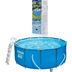 BESTWAY Steel Pro Max Frame Pool Set 366 x 122 cm lichtgrau inkl. Filterpumpe