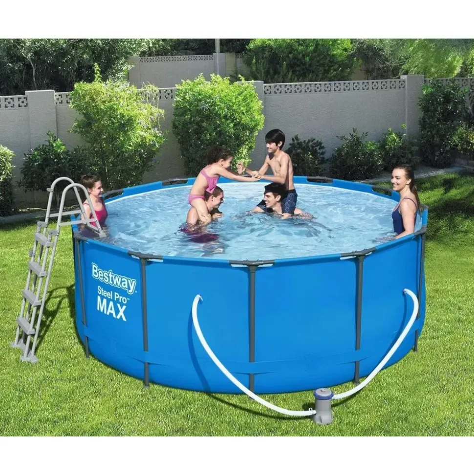 BESTWAY Steel Pro Max Frame Pool Set 366 x 122 cm lichtgrau inkl. Filterpumpe