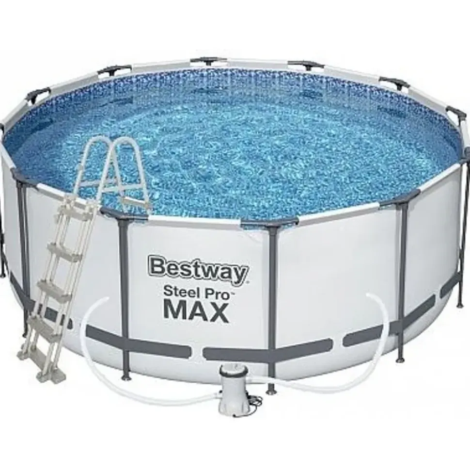 BESTWAY Steel Pro Max Frame Pool Set 366 x 122 cm lichtgrau inkl. Filterpumpe