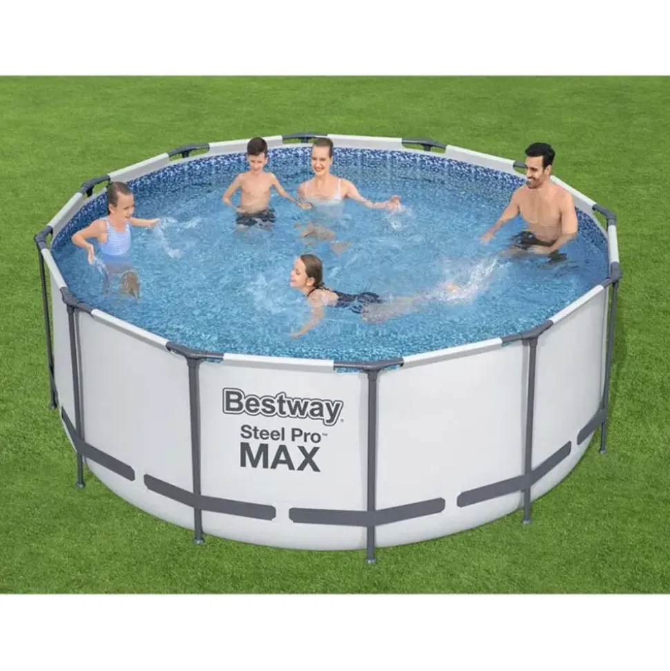 BESTWAY Steel Pro Max Frame Pool Set 366 x 122 cm lichtgrau inkl. Filterpumpe
