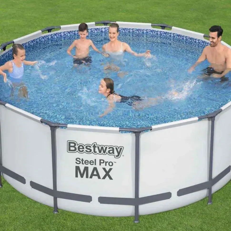 BESTWAY Steel Pro Max Frame Pool Set 366 x 122 cm lichtgrau inkl. Filterpumpe