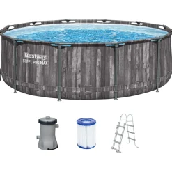 BESTWAY Steel Pro Max Frame Pool Set 366 x 100 cm holzoptik inkl. Filterpumpe