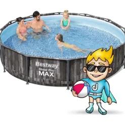 BESTWAY Steel Pro Max Frame Pool Set 366 x 100 cm holzoptik inkl. Filterpumpe