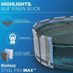 BESTWAY Steel Pro Max Frame Pool Set 366 x 100 cm holzoptik inkl. Filterpumpe