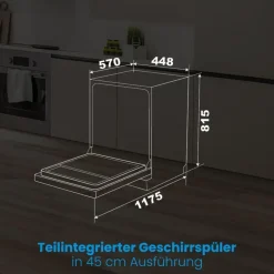 Bomann GSPE 7422 TI Einbau-Geschirrspüler (teilintegrierbar, 448 mm breit, Edelstahl)