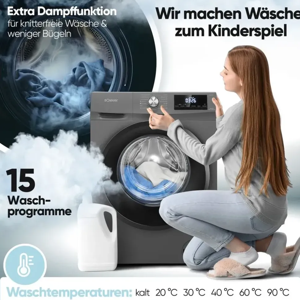 Bomann WAT 7186 Waschtrockner (8 kg / 5 kg, 1400 U/min) schwarz