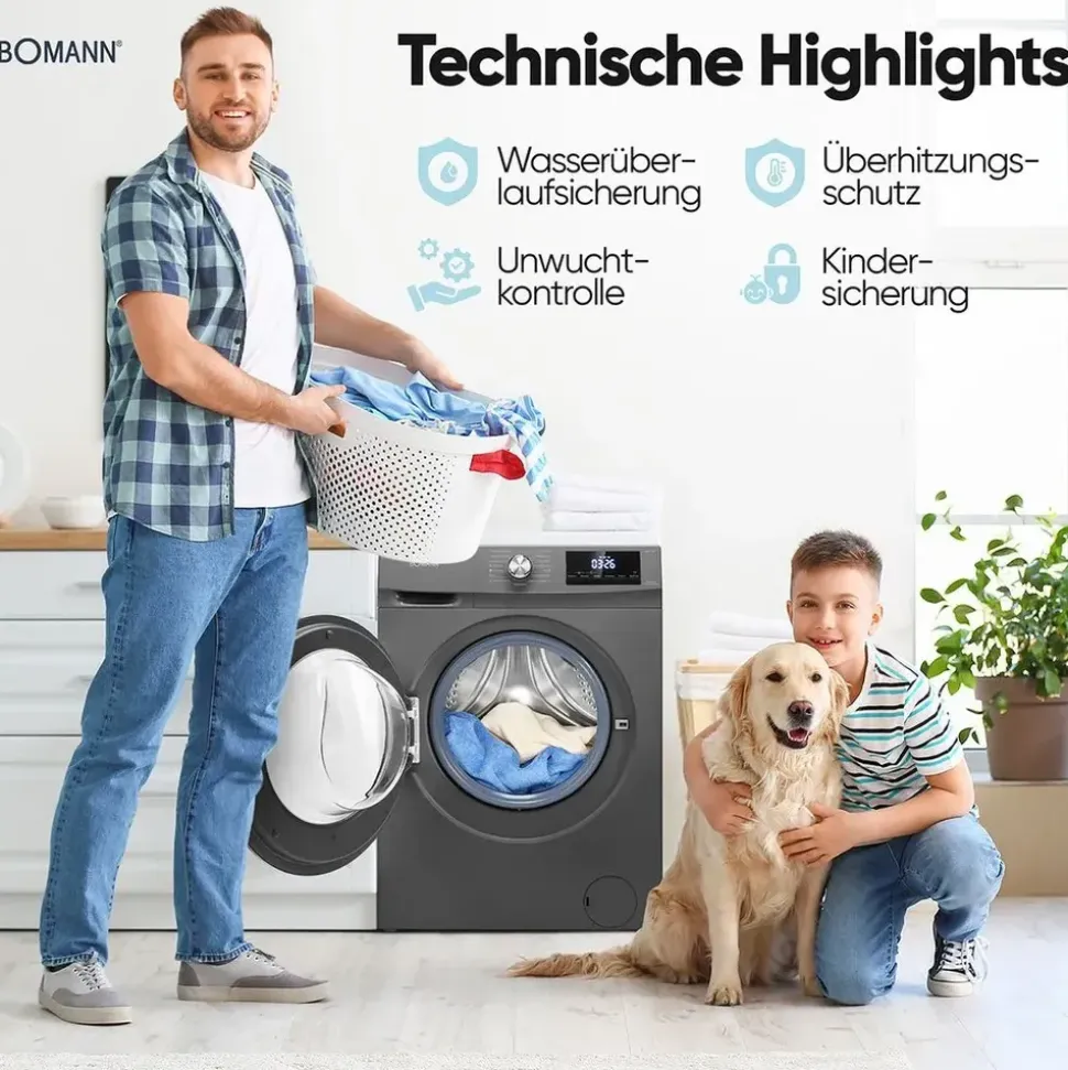Bomann WAT 7186 Waschtrockner (8 kg / 5 kg, 1400 U/min) schwarz