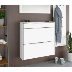 borchardt Möbel Oliva 89 x 88 x 24 cm hängend mit 2 Doppeltrommeln und 1 Schubkasten weiß matt / weiß