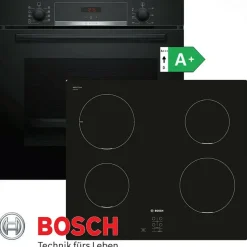 Bosch Induktion Herd Set Autark mit Backofen und Kochfeld Schwarz