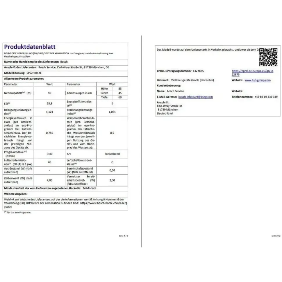 Bosch Serie 2 SPS2HKI42E Geschirrspüler (freistehend, 450 mm breit, Edelstahl)